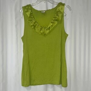 ECI Green Ruffled Neckline Sleeveless Tank Blouse